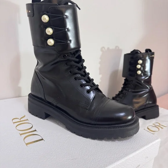 Dior D-Strike Combat Ankle Boots Black Calfskin Leather Size [size 6) - Picture 3 of 9